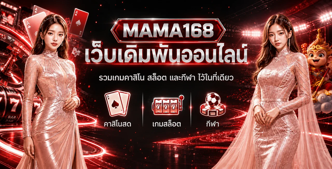แบนเนอร์ MAMA168 คาสิโนออนไลน์ สล็อต คาสิโนสด และกีฬา